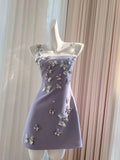 Cute A line Spaghetti Straps Lilac Satin 8th Graduation Dresses Homecoming Dress Summer Middle School Formal Baddie Hoco Dresses Cocktail Dress HZ1214