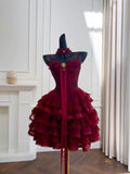 Cute Ball Gown Spaghetti Straps Burgundy Lace 8th Graduation Dresses Homecoming Dress Summer Middle School Formal Baddie Hoco Dresses Cocktail Dress HZ1214