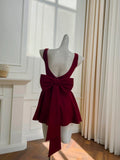 Trendy A line Square Burgundy Satin Sleeveless Formal Short 8th Grade Homecoming Dress Summer Middle School Hoco Dresses Cocktail Dress Birthday Outfits HZ1214