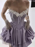 Trendy Ball Gown Sweetheart Lilac Satin Sleeveless Formal Short 8th Grade Homecoming Dress Summer Middle School Hoco Dresses Cocktail Dress Birthday Outfits HZ1214