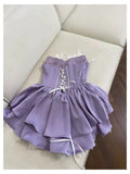 Trendy Ball Gown Sweetheart Lilac Satin Sleeveless Formal Short 8th Grade Homecoming Dress Summer Middle School Hoco Dresses Cocktail Dress Birthday Outfits HZ1214