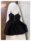 Trendy A Line Spaghetti Straps Black Satin Formal Short 8th Grade Homecoming Dress Summer Middle School Hoco Dresses Birthday Outfits HZ1214