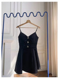 Trendy A Line Spaghetti Straps Black Satin Formal Short 8th Grade Homecoming Dress Summer Middle School Hoco Dresses Birthday Outfits HZ1214