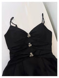 Trendy A Line Spaghetti Straps Black Satin Formal Short 8th Grade Homecoming Dress Summer Middle School Hoco Dresses Birthday Outfits HZ1214