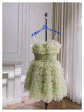 Trendy Ball Gown Spaghetti Straps Mint Green Sleeveless Formal Short 8th Grade Homecoming Dress Summer Middle School Hoco Dresses Cocktail Dress Birthday Outfits HZ1214