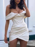 Trendy Sheath Off The Shoulder Satin Formal Short 8th Grade Homecoming Dress Summer Middle School Hoco Dresses Birthday Outfits HZ1214