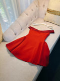 Trendy A line Off The Shoulder Satin Red Formal Short 8th Grade Homecoming Dress Summer Middle School Hoco Dresses Birthday Outfits HZ1214