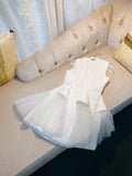 Trendy Ball Gown Scoop White Satin Formal Short 8th Grade Homecoming Dress Summer Middle School Hoco Dresses Birthday Outfits HZ1214