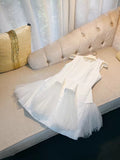 Trendy Ball Gown Scoop White Satin Formal Short 8th Grade Homecoming Dress Summer Middle School Hoco Dresses Birthday Outfits HZ1214