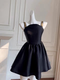 Trendy Ball Gown Straps Black Satin Sleeveless Formal Short 8th Grade Homecoming Dress Summer Middle School Hoco Dresses Cocktail Dress Birthday Outfits HZ1214