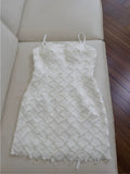Cute Sheath Spaghetti Straps White Formal Short 8th Grade Homecoming Dress Summer Middle School Hoco Dresses Birthday Outfits HZ1214