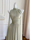 Elegant Glamour A line High Neck Sage Green Bridesmaid Dress Party Gown Summer Bridesmaid Outfits Wedding Guest Dress Ideas For Women HZ1214