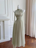 Elegant Glamour A line High Neck Sage Green Bridesmaid Dress Party Gown Summer Bridesmaid Outfits Wedding Guest Dress Ideas For Women HZ1214