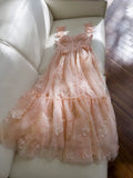 Elegant A line Straps Blush Pink Lace Sleeveless Long Evening Party Gowns Evening Formal Dresses Prom Dress HZ1214
