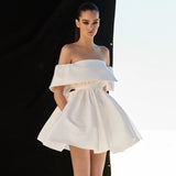 Trendy A line Off The Shoulder Satin Formal Short 8th Grade Homecoming Dress Summer Middle School Hoco Dresses Birthday Outfits HZ1214