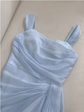Elegant A line Straps Light Sky Blue Chiffon Sleeveless Long Evening Party Gowns Evening Formal Dresses Prom Dress HZ1214