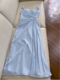 Elegant A line Straps Light Sky Blue Chiffon Sleeveless Long Evening Party Gowns Evening Formal Dresses Prom Dress HZ1214