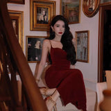 Elegant Sheath Spaghetti Straps Burgundy Velvet Sleeveless Long Evening Party Gowns Evening Formal Dresses Prom Dress HZ1214