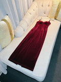 Elegant Sheath Spaghetti Straps Burgundy Velvet Sleeveless Long Evening Party Gowns Evening Formal Dresses Prom Dress HZ1214
