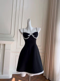 Trendy A line Spaghetti Straps Black Sleeveless Formal Short 8th Grade Homecoming Dress Summer Middle School Hoco Dresses Cocktail Dress Birthday Outfits HZ1214