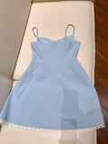 Trendy A line Spaghetti Straps Blue Formal Short 8th Grade Homecoming Dress Summer Middle School Hoco Dresses Cocktail Dress Birthday Outfits HZ1214