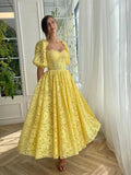 Elegant A line Sweetheart Lace Yellow Sleeveless Long Evening Party Gowns Evening Formal Dresses Prom Dress HZ1214