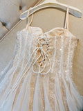 Cute A line Spaghetti Straps Champagne Formal Short 8th Grade Homecoming Dress Summer Middle School Hoco Dresses Birthday Outfits HZ1214