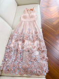 Elegant A line Halter Tulle Lace Blush Pink Sleeveless Long Evening Party Gowns Evening Formal Dresses Prom Dress HZ1214