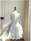 Trendy Ball Gown Spaghetti Straps White Chiffon Short 8th Grade Homecoming Dress Summer Middle School Hoco Dresses Cocktail Dress Birthday Outfits HZ1214