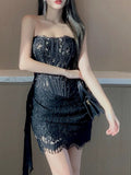 Sexy Sheath Strapless Lace Sleeveless Formal Short 8th Grade Homecoming Dress Summer Middle School Hoco Dresses Cocktail Dress Birthday Outfits HZ1214