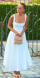 Modest A line Square White Formal Prom Gown Summer Wedding Guest Dress Bridal Guest Dresses Wedding Outfits For Guest HZ1214