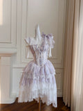 Cute A line Spaghetti Straps Lilac Floral Chiffon Short 8th Grade Homecoming Dress Summer Middle School Hoco Dresses Cocktail Dress Birthday Outfits HZ1214