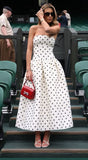 Modest A line White Polka Dots Formal Prom Gown Summer Wedding Guest Dress Bridal Guest Dresses Wedding Outfits For Guest HZ1214
