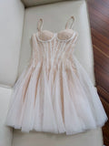 Cute A line Spaghetti Straps Champagne Formal Short 8th Grade Homecoming Dress Summer Middle School Hoco Dresses Birthday Outfits HZ1214