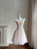 Cute A line Spaghetti Straps Champagne Formal Short 8th Grade Homecoming Dress Summer Middle School Hoco Dresses Birthday Outfits HZ1214