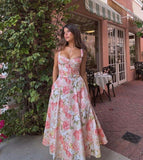 Modest A line Floral Ankle Length Formal Prom Gown Summer Wedding Guest Dress Bridal Guest Dresses Wedding Outfits For Guest HZ1214