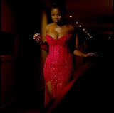 Sexy Mermaid Sweetheart Red Sequin Split Prom Dresses Party Dress Summer 20th Birthday Outfits Birthday Dresses HZ1214