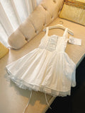 Cute A line Square Neck White Short Homecoming Dress Summer Middle School Formal Hoco Dresses Cocktail Dress Birthday Outfits HZ1214