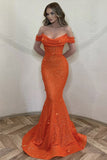 Sexy Mermaid Off The Shoulder Orange Sequin Long Prom Dresses Party Dress Summer 20th Birthday Outfits Birthday Dresses HZ1214