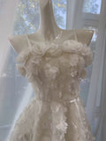 Cute A line Spaghetti Straps White Flowers Formal Short 8th Grade Homecoming Dress Summer Middle School Hoco Dresses Birthday Outfits HZ1214