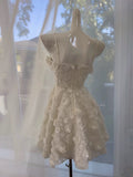 Cute A line Spaghetti Straps White Flowers Formal Short 8th Grade Homecoming Dress Summer Middle School Hoco Dresses Birthday Outfits HZ1214