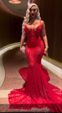 Sexy Mermaid Straps Red Lace LongProm Dresses Party Dress Summer 20th Birthday Outfits Birthday Dresses HZ1214