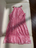 Cute Sheath High Neck Pink Sequin Formal Short 8th Grade Homecoming Dress Summer Middle School Hoco Dresses Birthday Outfits HZ1214