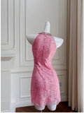 Cute Sheath High Neck Pink Sequin Formal Short 8th Grade Homecoming Dress Summer Middle School Hoco Dresses Birthday Outfits HZ1214