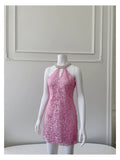 Cute Sheath High Neck Pink Sequin Formal Short 8th Grade Homecoming Dress Summer Middle School Hoco Dresses Birthday Outfits HZ1214
