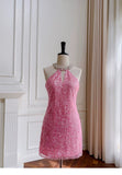 Cute Sheath High Neck Pink Sequin Formal Short 8th Grade Homecoming Dress Summer Middle School Hoco Dresses Birthday Outfits HZ1214