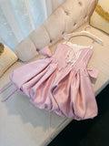 Trendy Ball Gown Spaghetti Straps Pink Satin Sleeveless Formal Short 8th Grade Homecoming Dress Summer Middle School Hoco Dresses Cocktail Dress Birthday Outfits HZ1214