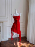 Pretty Sheath Spaghetti Straps Red Chiffon Short 8th Grade Homecoming Dress Summer Middle School Hoco Dresses Cocktail Dress Birthday Outfits HZ1214