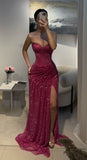 Sexy Mermaid Sweetheart Black Girl Sequin With Split Cut Prom Dresses Party Dress Summer 20th Birthday Outfits Birthday Dresses HZ1214