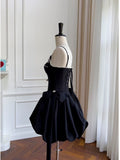 Elegant A line Spaghetti Straps Little Black Dress Satin Sleeveless Formal Short 8th Grade Homecoming Dress Summer Middle School Hoco Dresses Cocktail Dress Birthday Outfits HZ1214